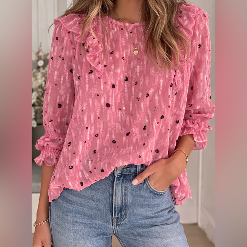 Tanya Taylor Pink Silk Blend Ruffled Blouse Size 0